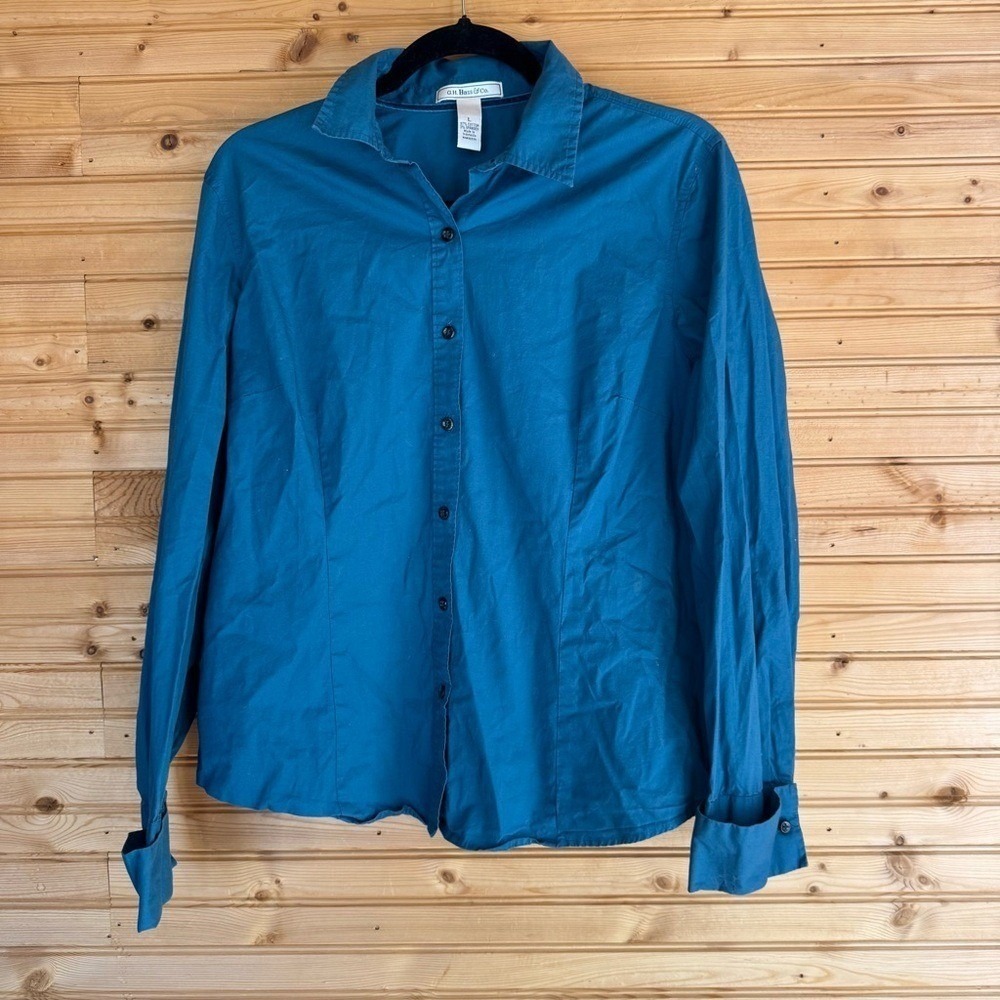 G.H. BassButton-Down Shirt Teal Blue Large Long Sleeved Business Casual Preppy